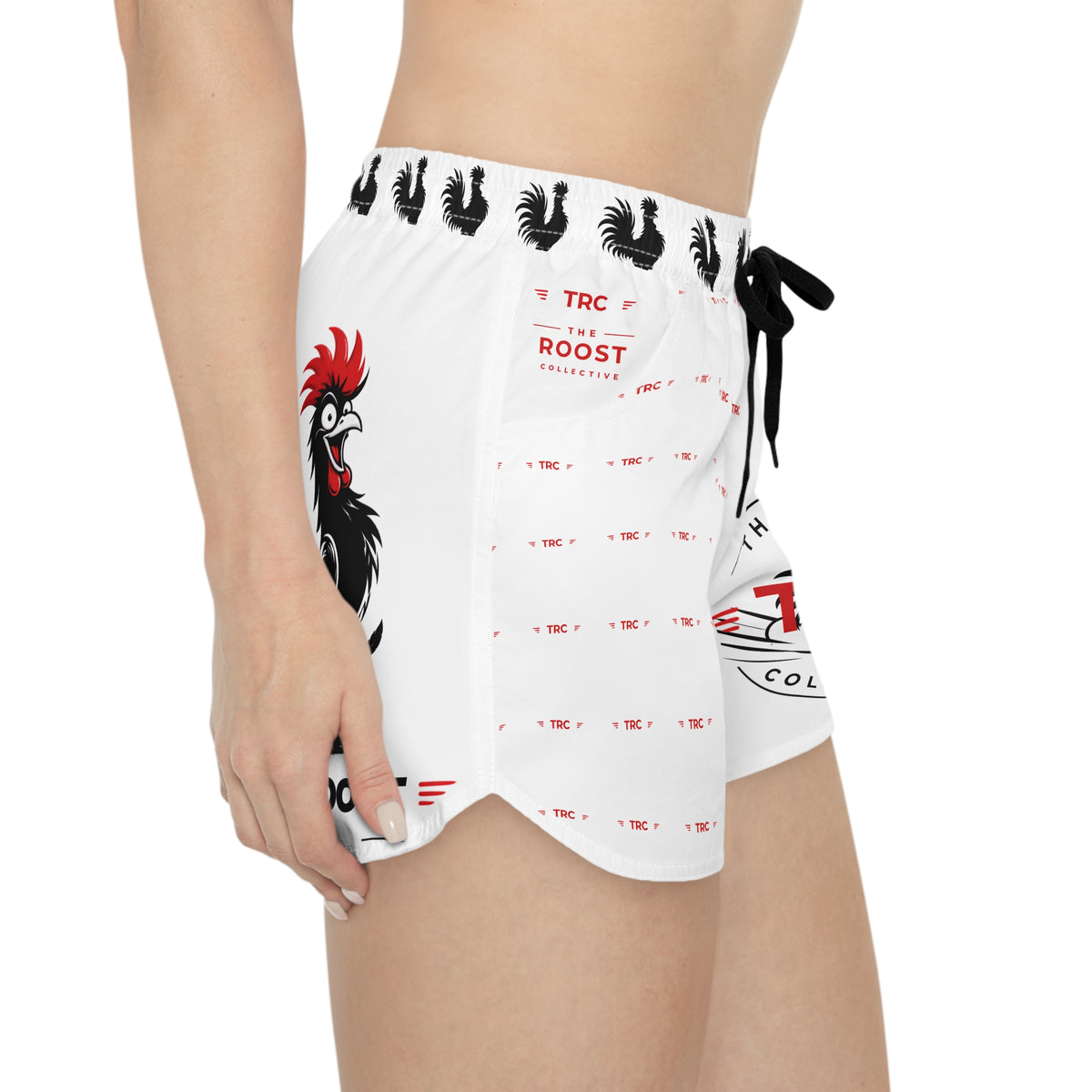 Rooster Graphic Women's Casual Shorts — "Throw a Roost" All-Over Print