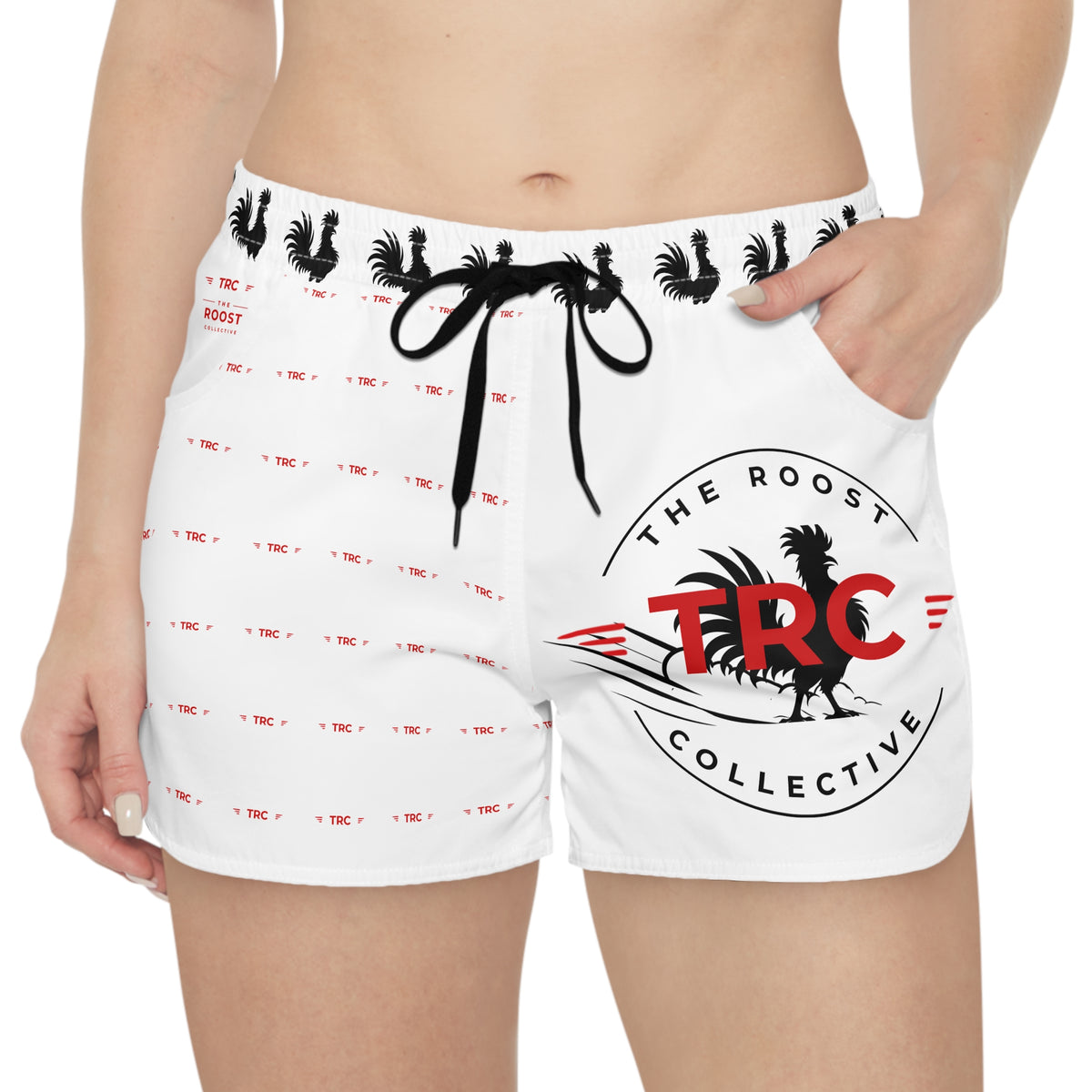 Rooster Graphic Women's Casual Shorts — "Throw a Roost" All-Over Print