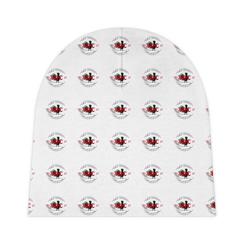 Baby Beanie — All-Over Print Red & Black Crest Pattern Newborn Hat