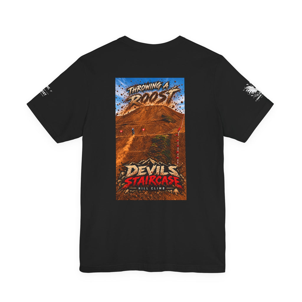 Devil Staircase Mountain Bike Tee — "Throwing a Roost" MTB Graphic Shirt