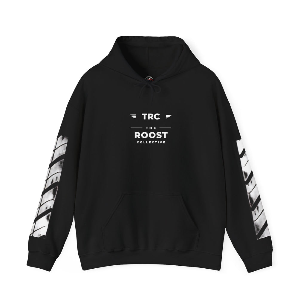 Roost Collective 'Mud Roost Crew' Graphic Hoodie — Black Pullover with Sleeve Art