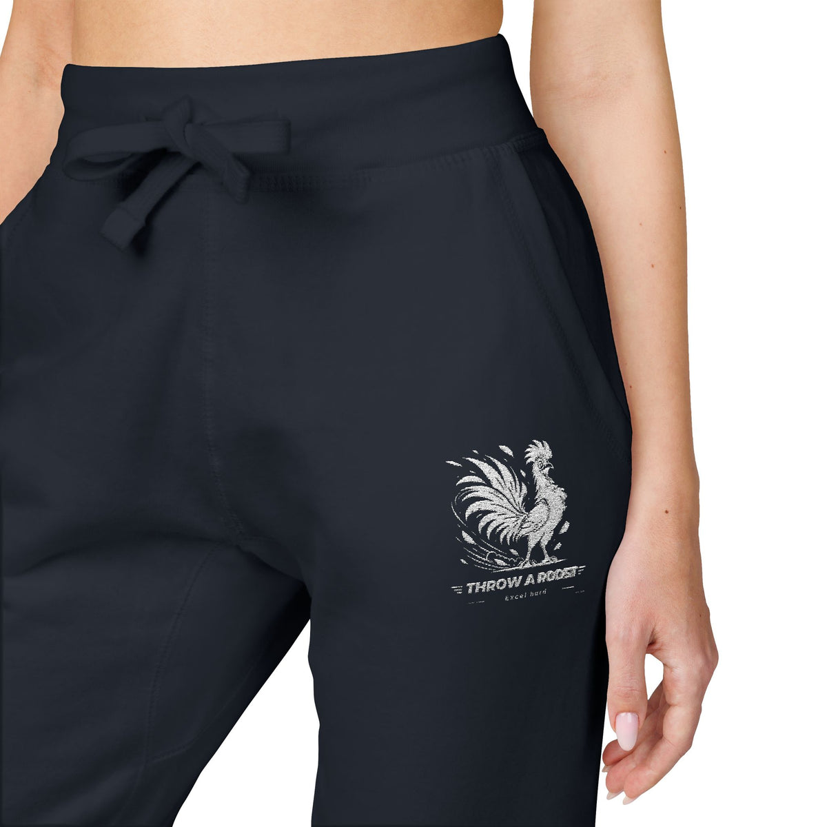Embroidered Lion Crest Sweatpants — Navy Fleece Joggers