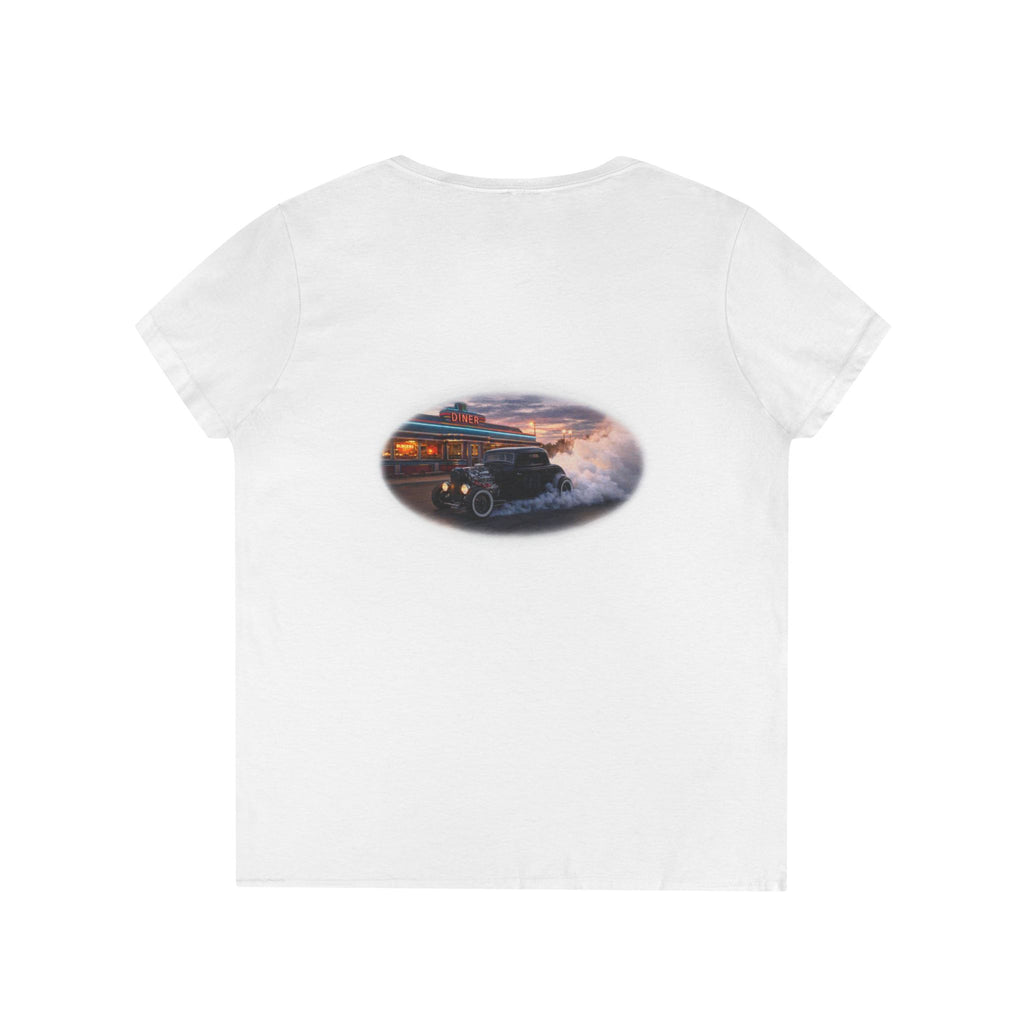 Women's V-Neck T-Shirt - Retro Muscle Car Sunset Graphic