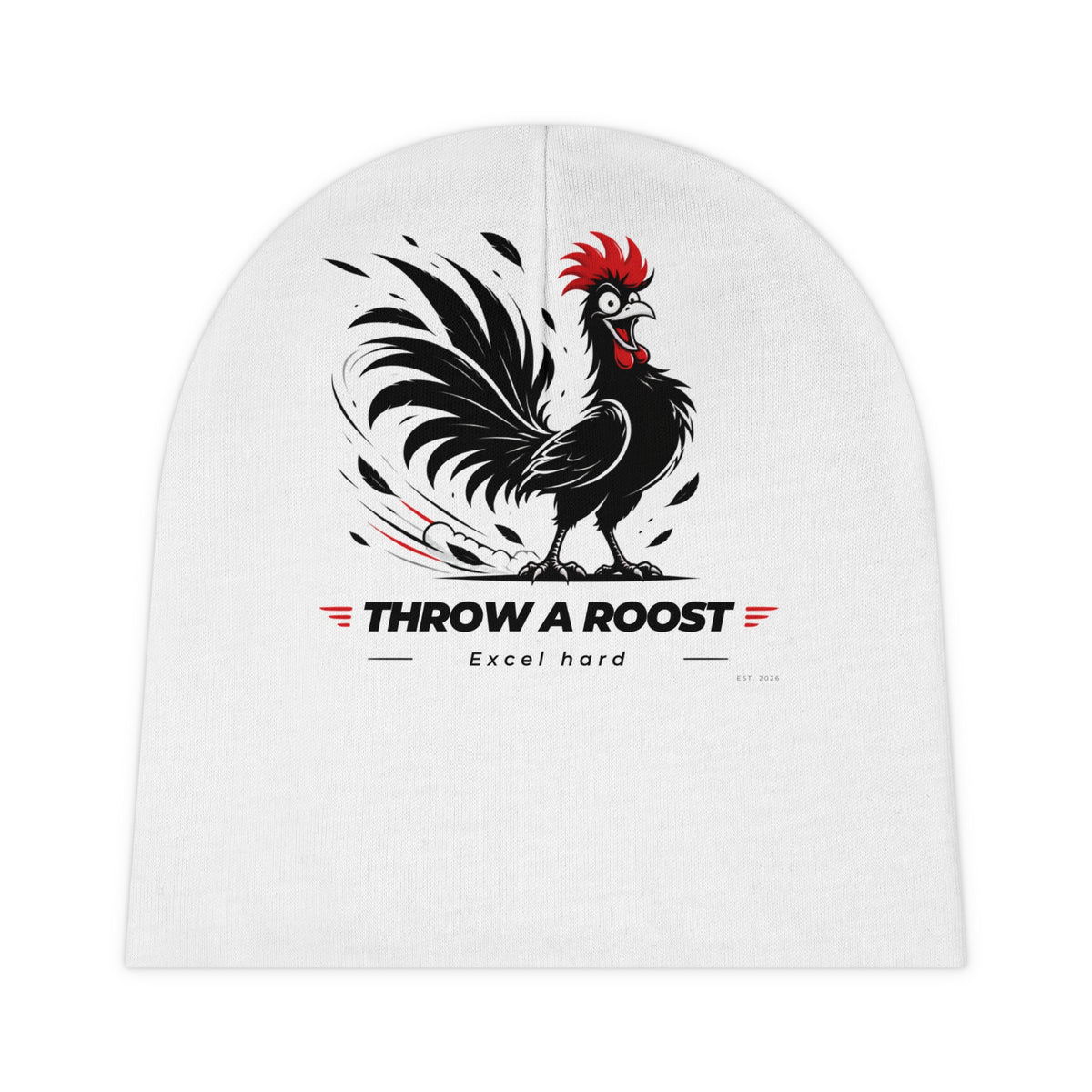Baby Beanie - "Throw a Roost" Rooster Graphic Infant Hat