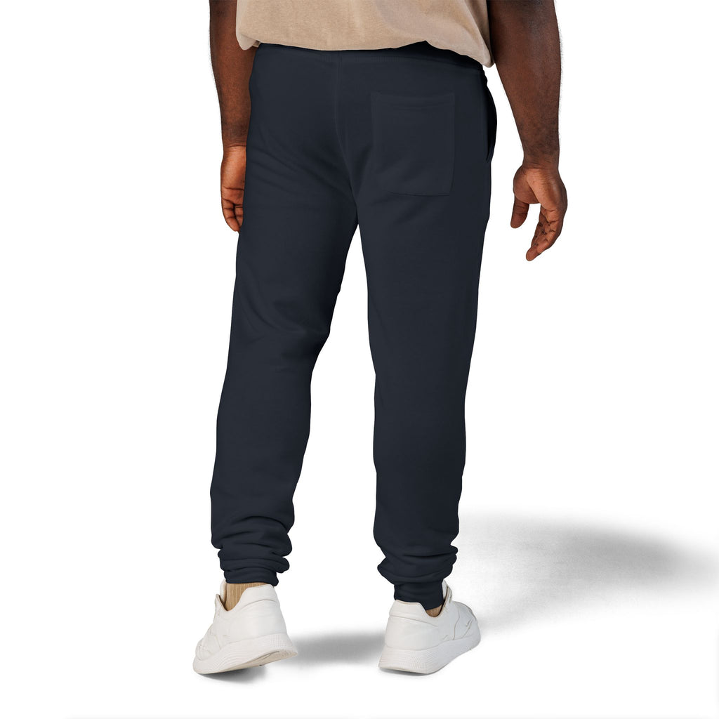 Embroidered Lion Crest Sweatpants — Navy Fleece Joggers