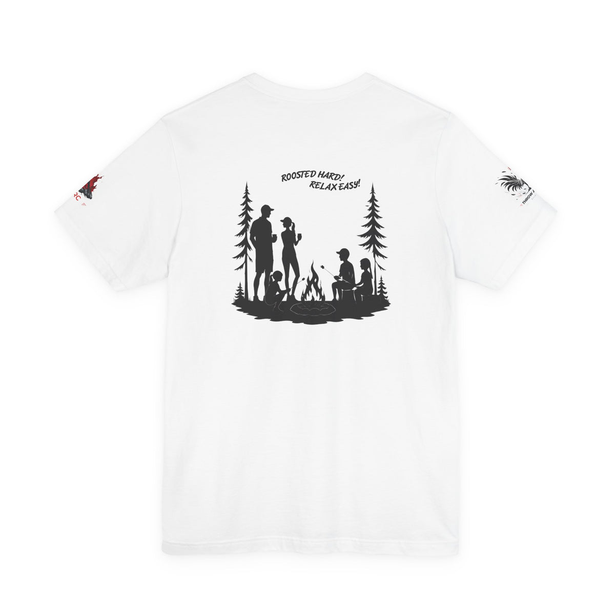 Camping Crew Graphic Tee — "Roosted Happy, Relax Easy" Outdoor Family T-Shirt