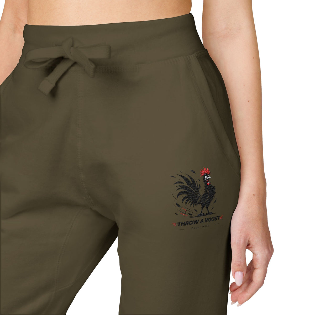 Embroidered Rooster Fleece Sweatpants — Cozy Casual Loungewear