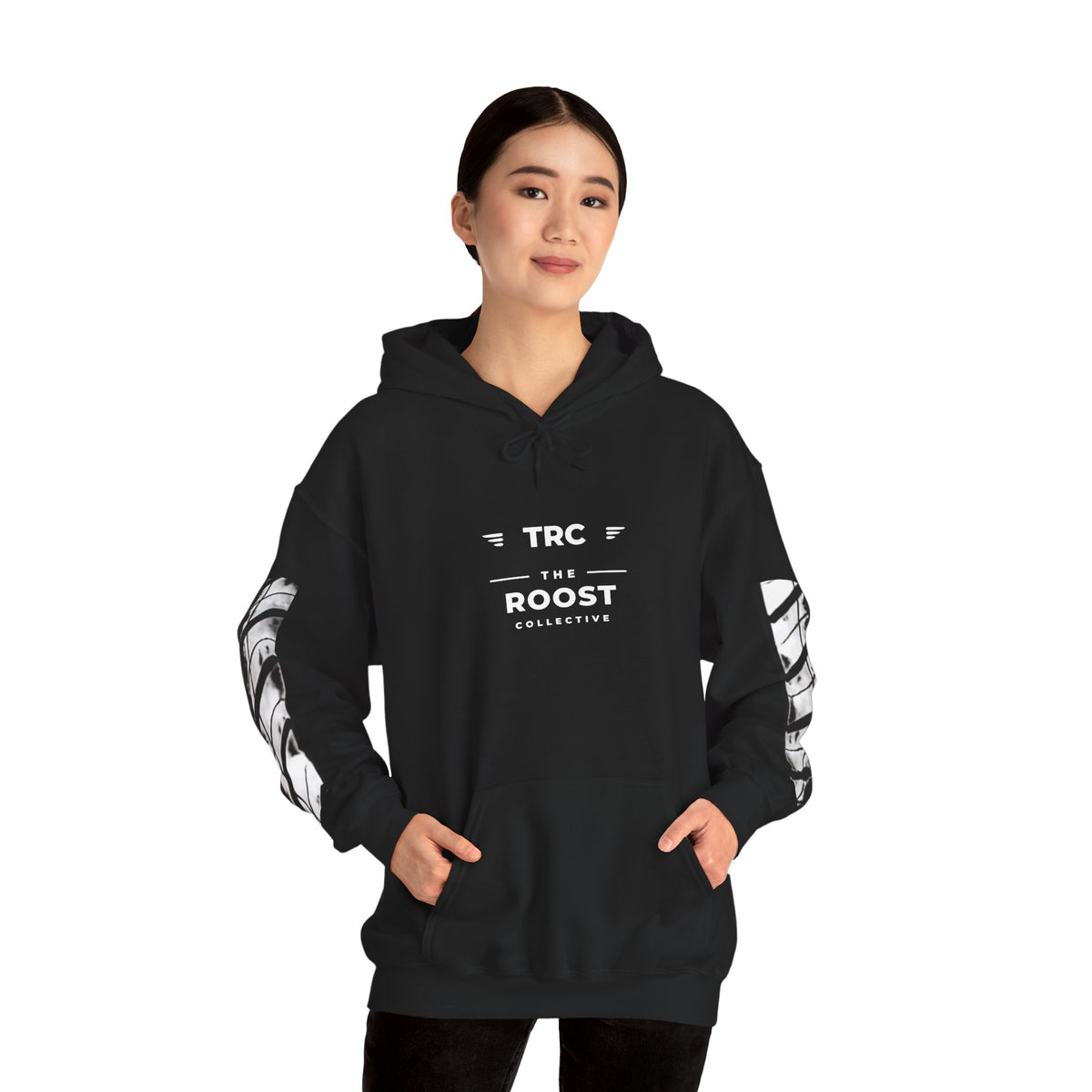 Roost Collective 'Mud Roost Crew' Graphic Hoodie — Black Pullover with Sleeve Art