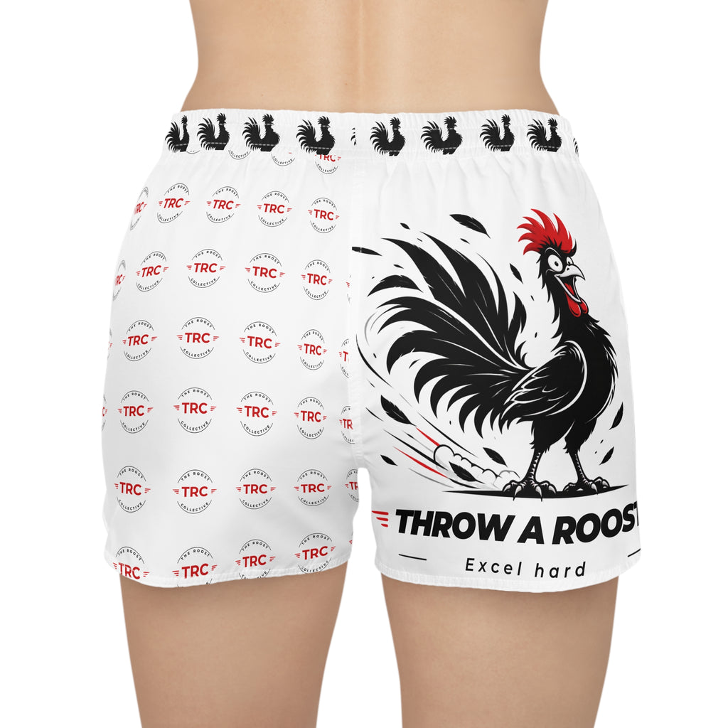 Rooster Graphic Women's Casual Shorts — "Throw a Roost" All-Over Print
