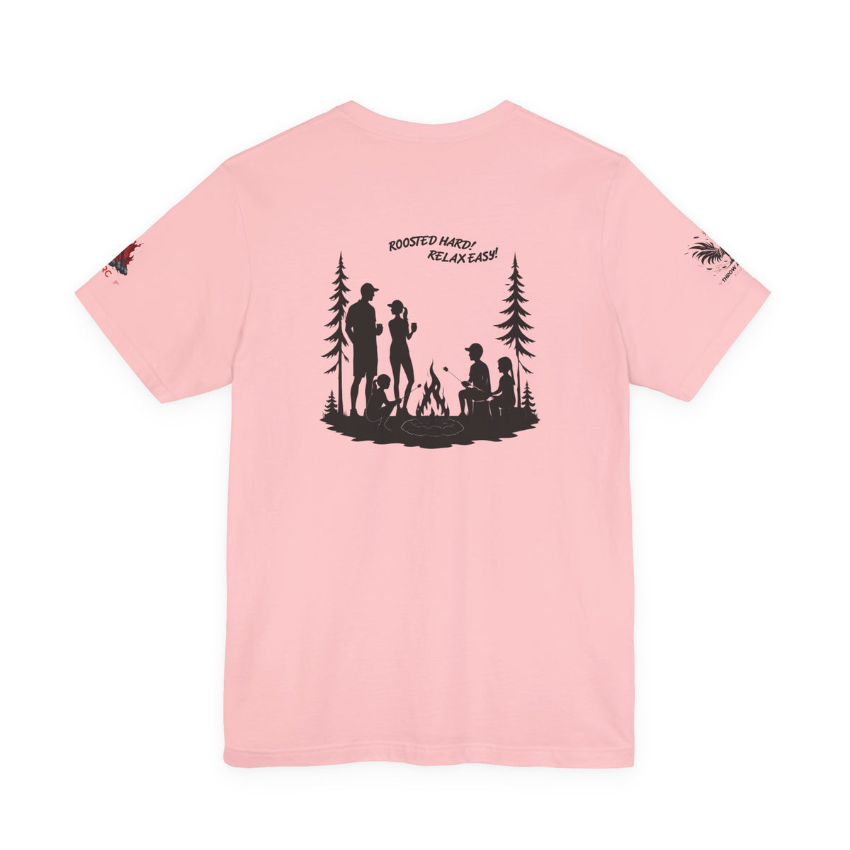 Camping Crew Graphic Tee — "Roosted Happy, Relax Easy" Outdoor Family T-Shirt